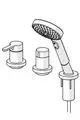 Einhebelmischer in Chrom-Design für Wanne und Brause mit zwei Steuer-Elementen. Ausführung von HANSA, zeigt einen runden Kopf und eine schwenkbare Brause.